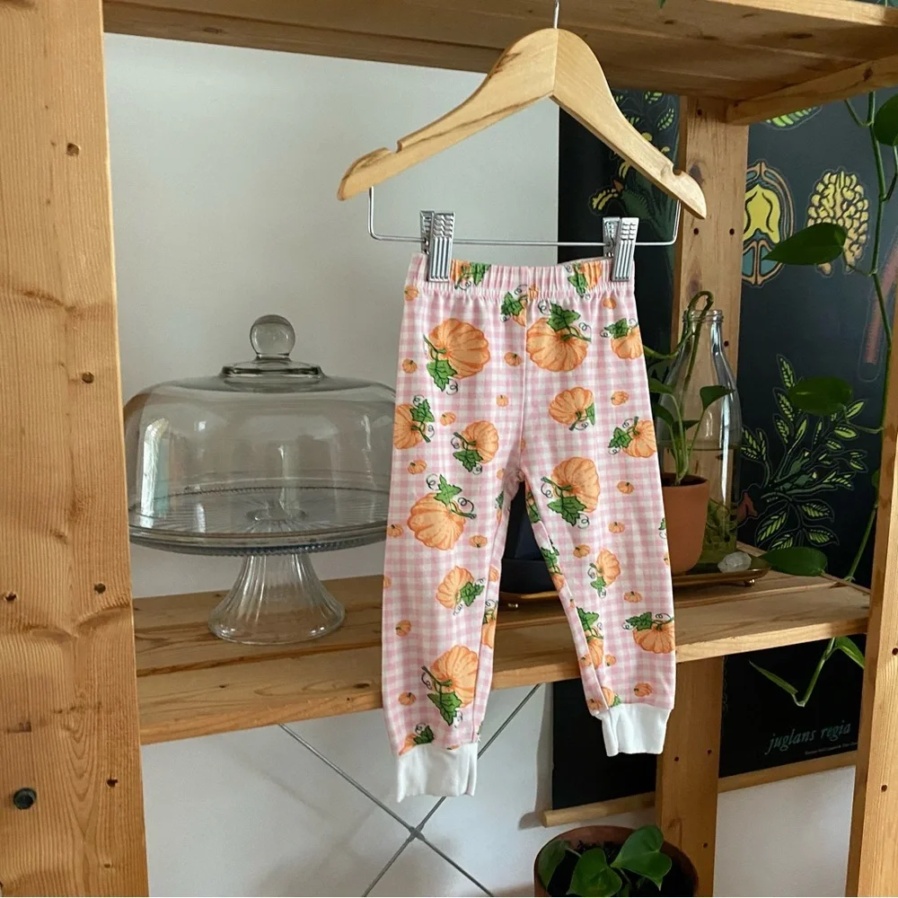 Classic Whimsy Pink Plaid Pumpkin Print Fall Halloween Pajama Set 18 months